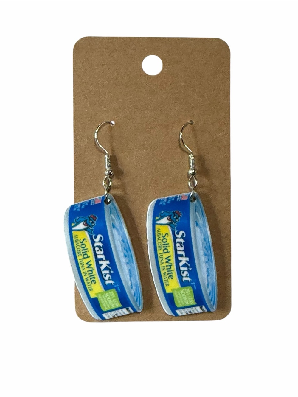 Blue Tin Can Novelty Earrings - Fish Can Design